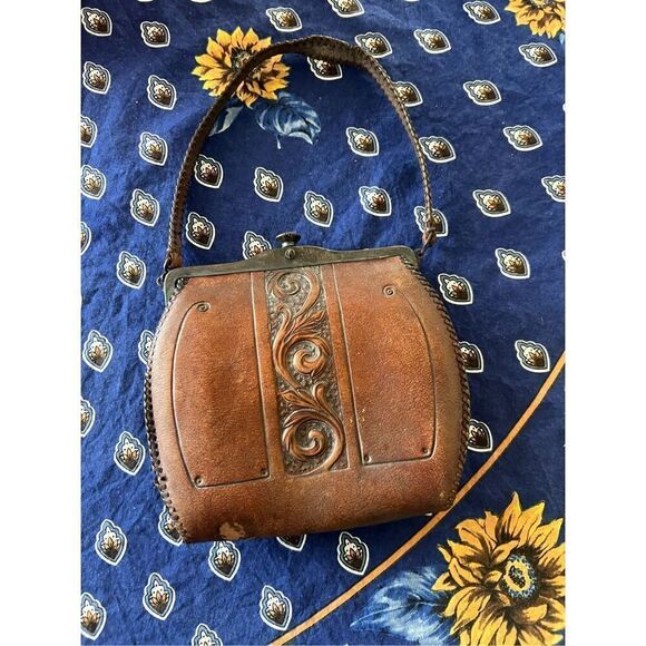 Vintage Antique Art Nouveau Hand Tooled Leather Women’s Purse Bag - Picture 2 of 10
